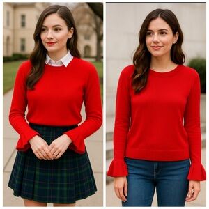 J.Crew Red Bell Sleeve Cotton Knit Sweater Size Large